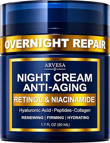 Night Cream for Women Anti Aging - Night Moisturizer for Face with Retinol, Peptides, Niacinamide - Anti-Wrinkle, Firming & Hydrating Skin Care - Fragrance-Free, Non Greasy Overnight Face Cream