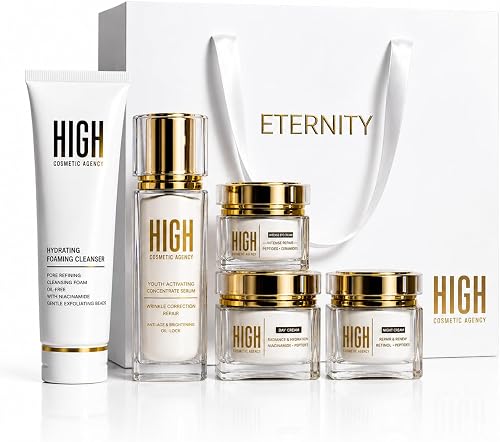 HIGH Cosmetic Agency ETERNITY 5-Step Anti-Aging Skincare Set - Complet — Our hands-on testing setup for luxury night treatments fo