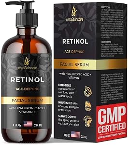 instaskincare Retinol Serum for Face - Huge 8 oz Bottle with Hyaluronic Acid, Vitamin E &a