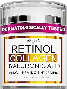 Retinol Cream for Face with Collagen and Hyaluronic Acid - Anti Aging Wrinkle Cream for Wo